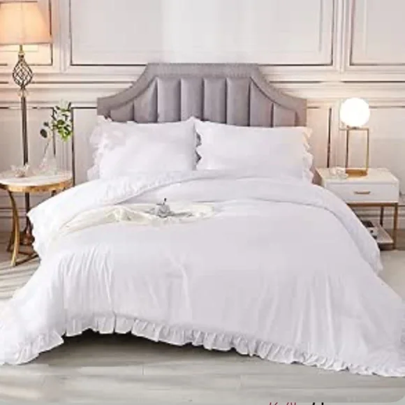 Andency White Comforters Queen Size, 3 Pieces Solid Shabby Chic Farmhouse Beddin - Picture 1 of 3